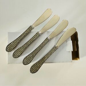 Butter Spreader Set of 4 Nickel Plated Glitter Design 5.5” New in Box